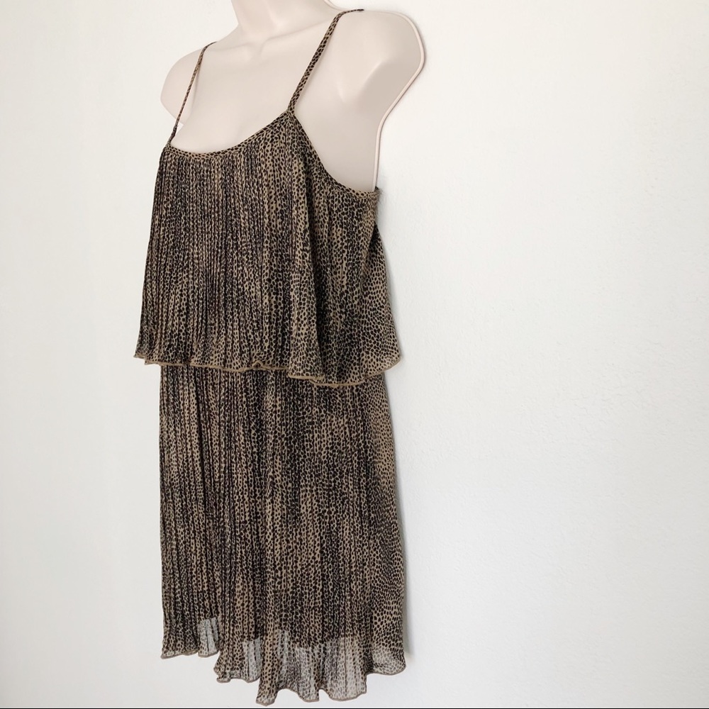 Cheetah Pleated Tier Thin Strap Mini Dress - Picture 2 of 4